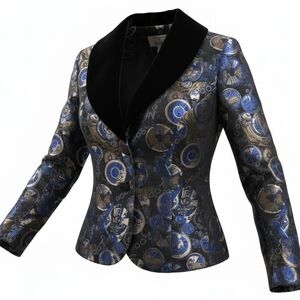 Victor Costa Vintage Y2k Year 2000 New Year's Party Velvet Blazer Time Clocks 12